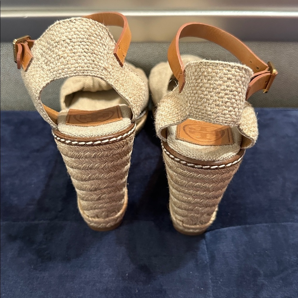 Tory Burch Macy Espadrille Wedge Sandals Linen Beige Women’s 7.5B Made in Spain - Picture 6 of 14